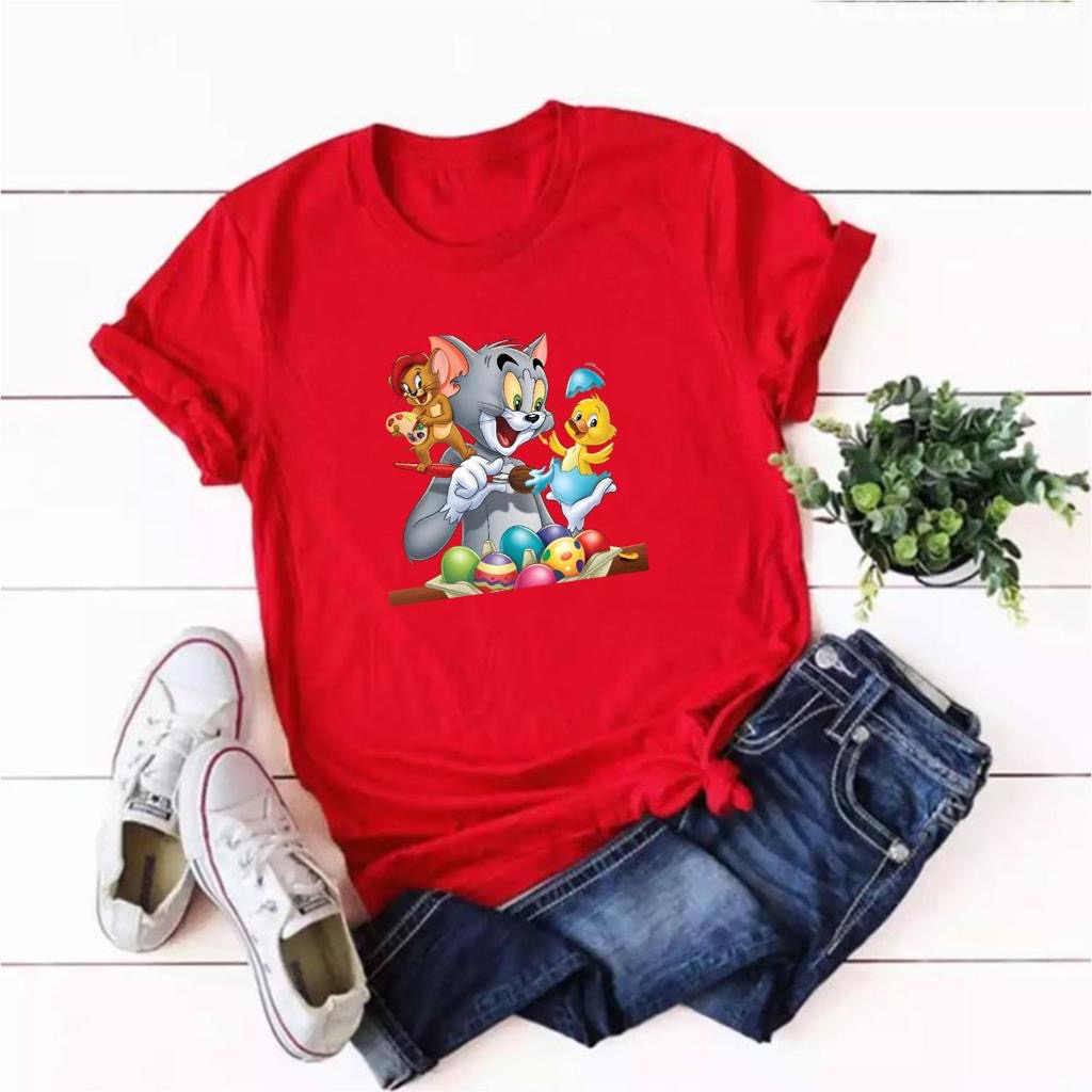 Red Naughty Tom Jerry Cotton T-Shirt