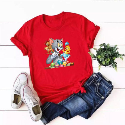 Red Naughty Tom Jerry Cotton T-Shirt